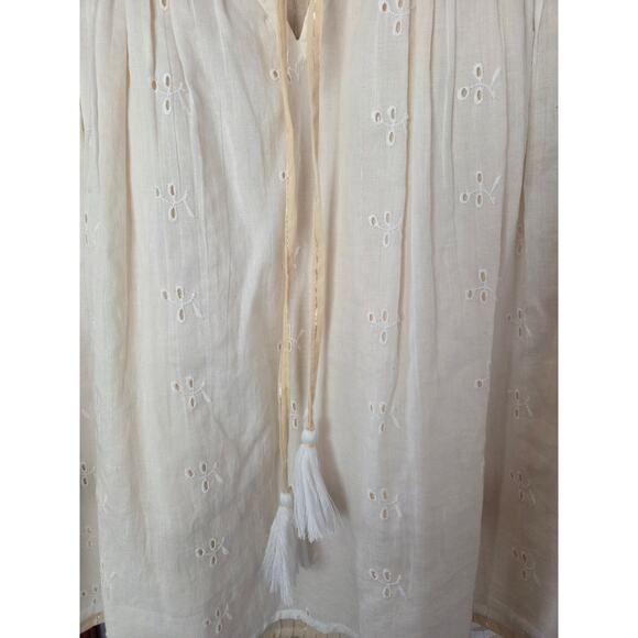 Boho Peasant Cottagecore Embroidered Eyelet Tassel Top - M - Picture 3 of 12